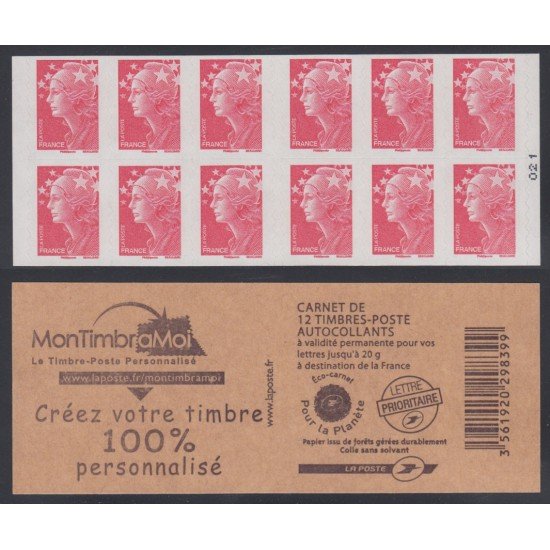 France Francia Carnets 4197-C5 2009 Serie Marianne de Beaujard Carnet 12 sellos del nº 4197 Logo sellos personalizados en reverso Autoadhesivo Lujo France Francia Carnets 4197-C5 2009 Serie Marianne de Beaujard Carnet 12 sellos del nº 4197 Logo sellos personalizados en reverso Autoadhesivo Lujo