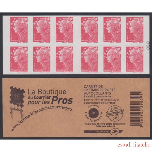 France Francia Carnets  4197-C8  2009 Serie Marianne de Beaujard Carnet 12 sellos del nº 4197 Arroba en reverso Autiadhesivo Lujo