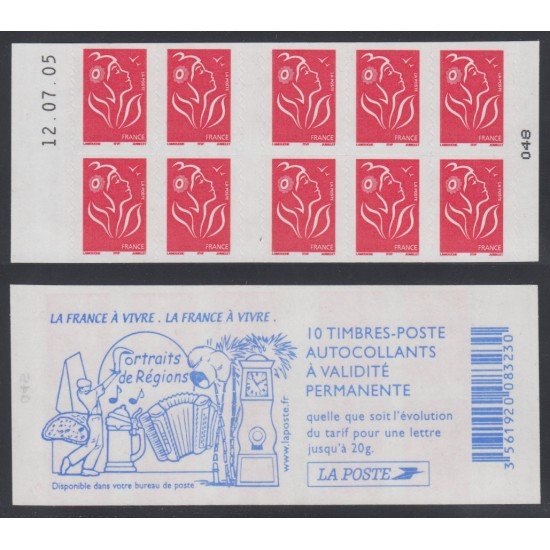 France Francia Carnets 3744-C4 Serie Marianne de Lamouche Carnet 10 sellos nº 3744 (tipo II) Regiones Reloj, golf, acordeón... en reverso Autoadhesivo MNH France Francia Carnets 3744-C4 Serie Marianne de Lamouche Carnet 10 sellos nº 3744 (tipo II) Regiones Reloj, golf, acordeón... en reverso Autoadhesivo MNH