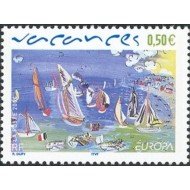 France Francia Autoadhesivos 42 3672  2004 Europa Las vacaciones Cuadro de R. Dufy Playa, barcos Lujo