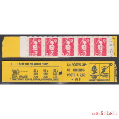 France Francia Carnets 2715-C4A Serie Marianne de Briat Carnet Albertville 92 (D-6)10 sellos nº 2715 MNH