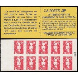 France Francia Carnets 2713-C1 Serie Marianne de Briat Carnet 10 sellos nº 2713 Cambio de tarifa (letra D) en reverso Autoadhesivos France Francia Carnets 2713-C1 Serie Marianne de Briat Carnet 10 sellos nº 2713 Cambio de tarifa (letra D) en reverso Autoadhesivos