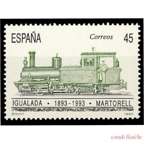 España Spain 3265 1993 I Centenario del ferrocarril Tren Igualada Martorell MNH
