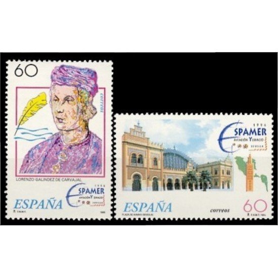 España Spain 3404/05 1995 Exposiciones filatélicas Espamer 96 y aviación y espacio 96 MNH España Spain 3404/05 1995 Exposiciones filatélicas Espamer 96 y aviación y espacio 96 MNH