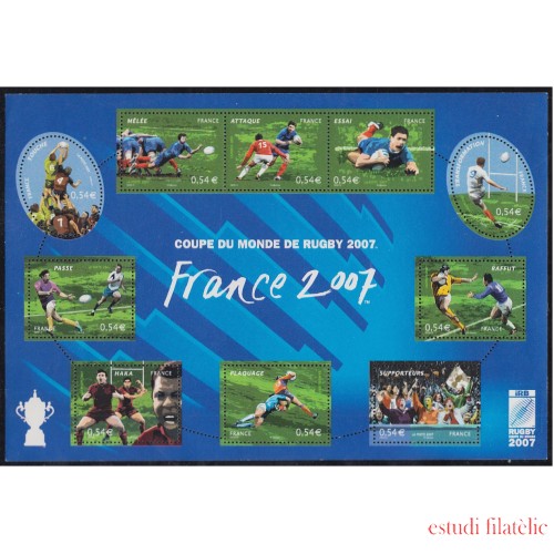 France Francia HB 110 2007 VI Copa del mundo de Rugby MNH