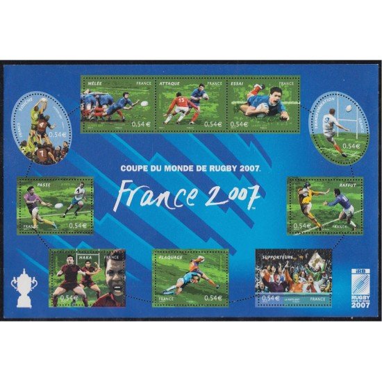 France Francia HB 110 2007 VI Copa del mundo de Rugby MNH France Francia HB 110 2007 VI Copa del mundo de Rugby MNH