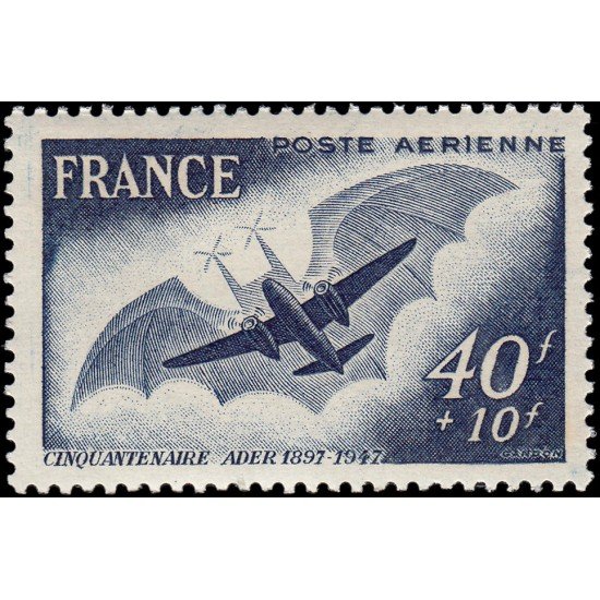 France Francia A 23 1948 Sorteo Mutua francesa 50 aniv. primer vuelo de avión Ader Alas de murciélago MNH France Francia A 23 1948 Sorteo Mutua francesa 50 aniv. primer vuelo de avión Ader Alas de murciélago MNH