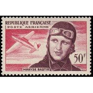 France Francia A  34 1955 3 aniv. de la muerte de la aviadora M. Bastié Retrato, avión MNH