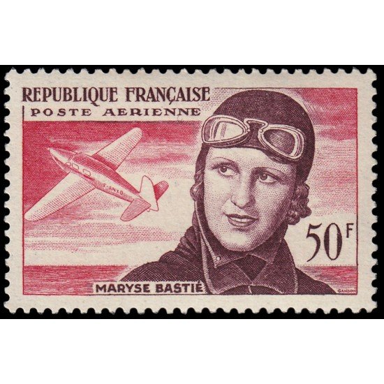 France Francia A  34 1955 3 aniv. de la muerte de la aviadora M. Bastié Retrato, avión MNH