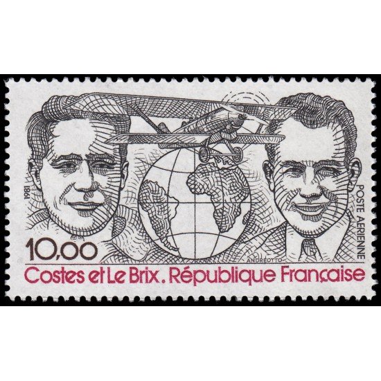 France Francia A 55 1981 Homenaje: D. Costes y J. Le Brix 1ª Travesía Atlántico-Sur sin escalas Retrato, avión, globo terráqueo MNH
