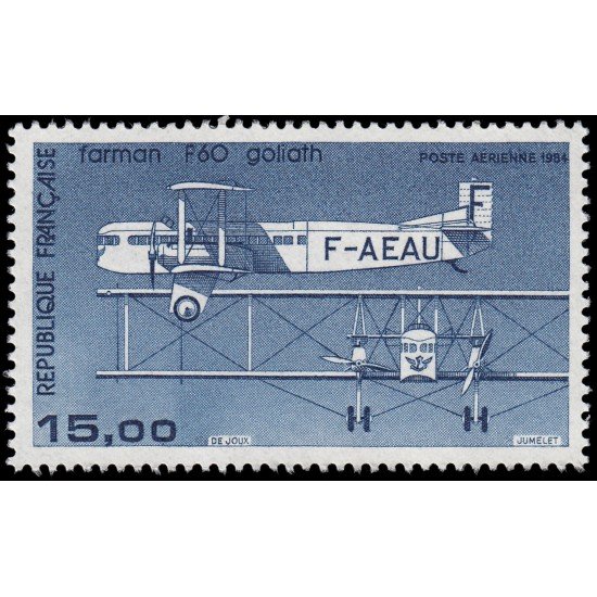 France Francia A 57 1984 Avión bimotor Farman F 60 Goliath MNH France Francia A 57 1984 Avión bimotor Farman F 60 Goliath MNH
