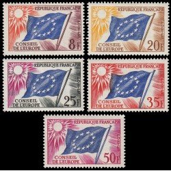 France Francia Servicios S 17/21 1958-59 Consejo de Europa Bandera del consejo MNH France Francia Servicios S 17/21 1958-59 Consejo de Europa Bandera del consejo MNH