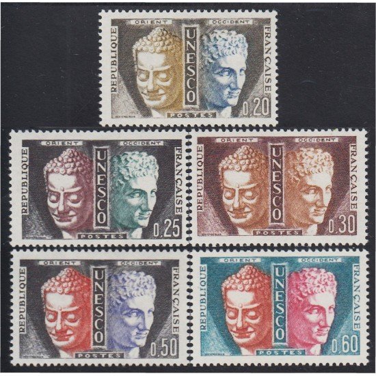 France Francia Servicios 22/26 1960-65 UNESCO en París Cabeza de Budha y Hermes de Praxiteles MNH