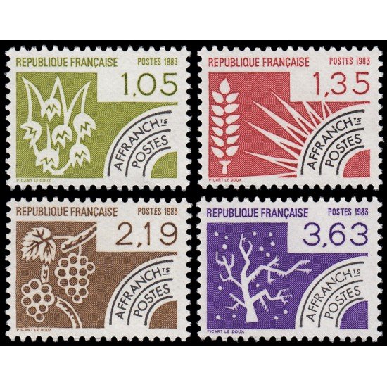 France Francia Preobliterados P- 178/81 1983 Las cuatro estaciones Flora MNH