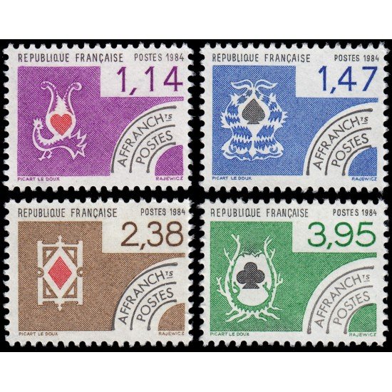 France Francia Preobliterados P- 182/85 1984 Naipes MNH