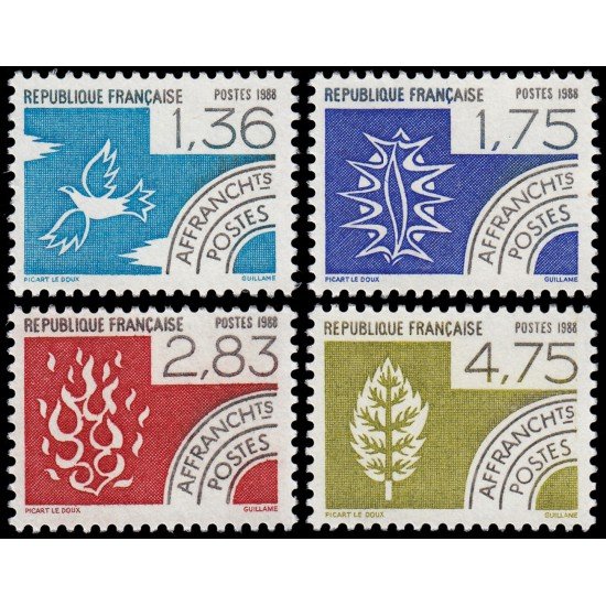 France Francia Preobliterados P- 198/01 1988 Los cuatro elementos MNH