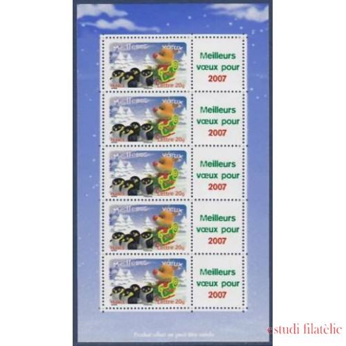 France Francia Personalizados 3986Aa - 2006 Feliz 2007 Reno, pingüinos Hojita 5 sellos nº 3986 con viñeta Lujo