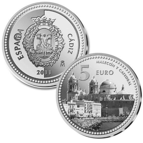 España Spain 2010 5 euros Capitales de provincia Cádiz Plata Ag España Spain 2010 5 euros Capitales de provincia Cádiz Plata Ag