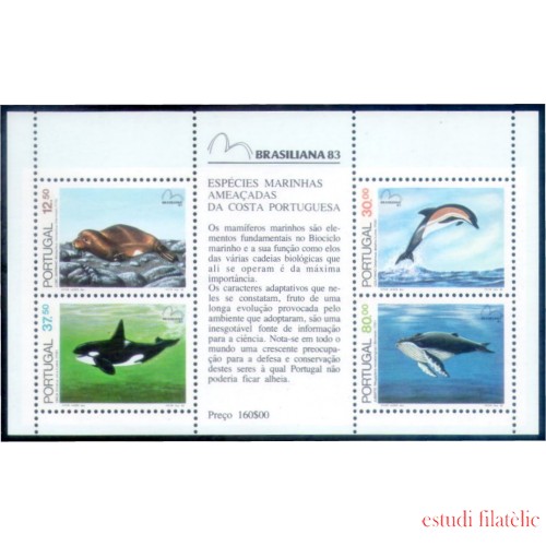Portugal HB 42 1983 Fauna marina Especies amenazadas de Portugal Hojita Bloque 4 val. 11583/86 Lujo