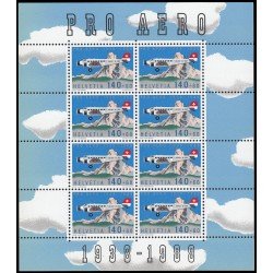 Suiza Switzerland 49-AH 1988 50 aniv. fundación Pro Aero Avión Mini Hojita 8 sellos MNH