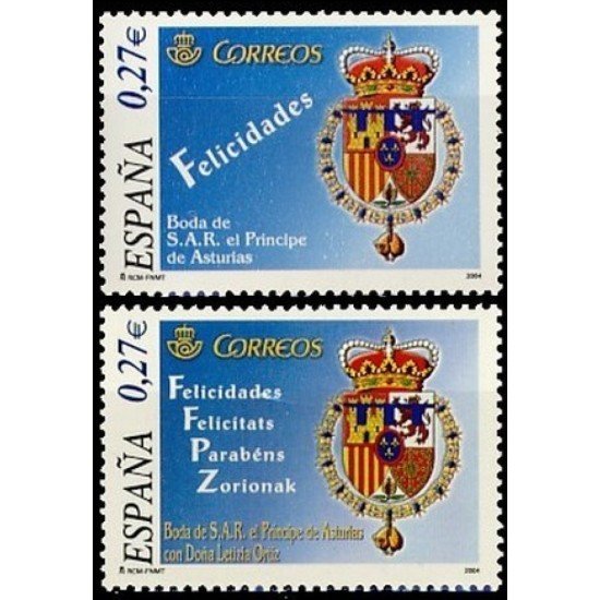 España Spain 4083/84 2004 Boda de SAR el Principe de Asturias con Doña Letizia Ortiz MNH España Spain 4083/84 2004 Boda de SAR el Principe de Asturias con Doña Letizia Ortiz MNH