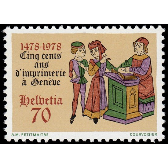 VAR1/S Suiza Switzerland 1048 1978  500 Aniv. de la imprenta en Ginebra Libro de 1478 MNH