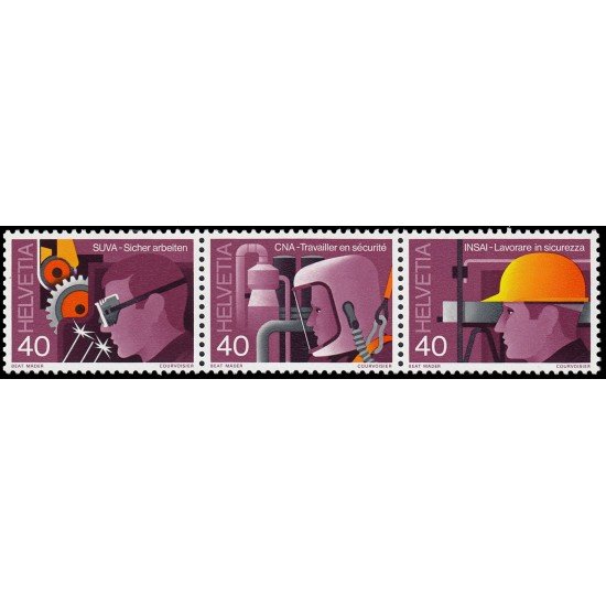 Suiza Switzerland 1066A 1978 La Seguridad en el trabajo Protección de los trabajadores Tira 3 val. 1064/66 MNH