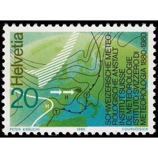 VAR1/S Suiza Switzerland  1114 1980  100 Aniv. del Instituto suizo de meteorología Mapa meteorológico MNH