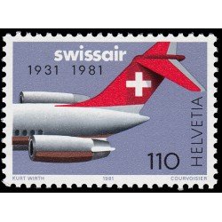 TRA2/S Suiza Switzerland 1125 1981 50 Aniv. de la compañía aérea Swissair Cola de avión MNH TRA2/S Suiza Switzerland 1125 1981 50 Aniv. de la compañía aérea Swissair Cola de avión MNH