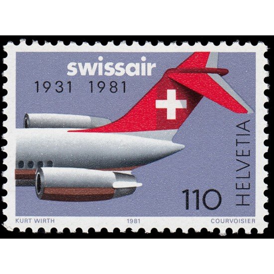 TRA2/S Suiza Switzerland 1125 1981 50 Aniv. de la compañía aérea Swissair Cola de avión MNH