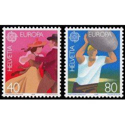Suiza Switzerland 1126/27 1981 Europa Folklore Baile, lanzador de piedra MNH Suiza Switzerland 1126/27 1981 Europa Folklore Baile, lanzador de piedra MNH