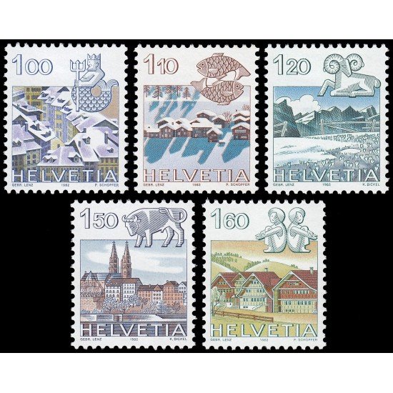 Suiza Switzerland 1156/60 1982 Serie Signos de zodiaco y paisajes MNH