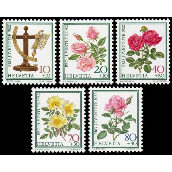 Suiza Switzerland 1165/69 1982 Por la juventud Día del sello Balanza para cartas del S XIX Flora, rosas MNH