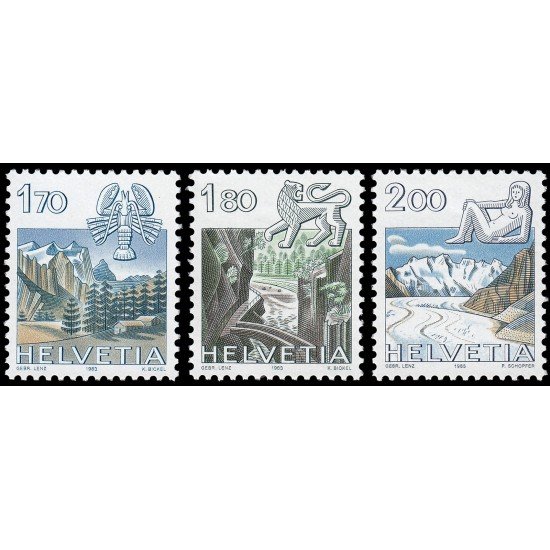 Suiza Switzerland 1171/73 1983 Serie Signos del zodiaco y paisajes MNH Suiza Switzerland 1171/73 1983 Serie Signos del zodiaco y paisajes MNH
