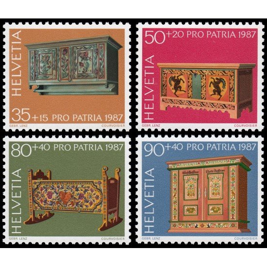 Suiza 1276/79 1987 Pro patria Tesoros de musoes suizos Muebles rústicos MNH