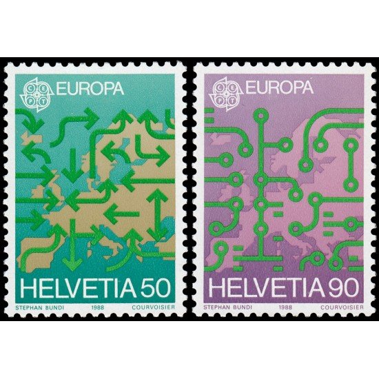 TRA2 Suiza Switzerland 1298/99 1988  Europa Transportes y comunicaciones Mapa de Europa y símbolos MNH