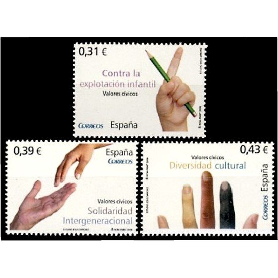 España Spain 4392/94 2008 Valores cívicos MNH España Spain 4392/94 2008 Valores cívicos MNH