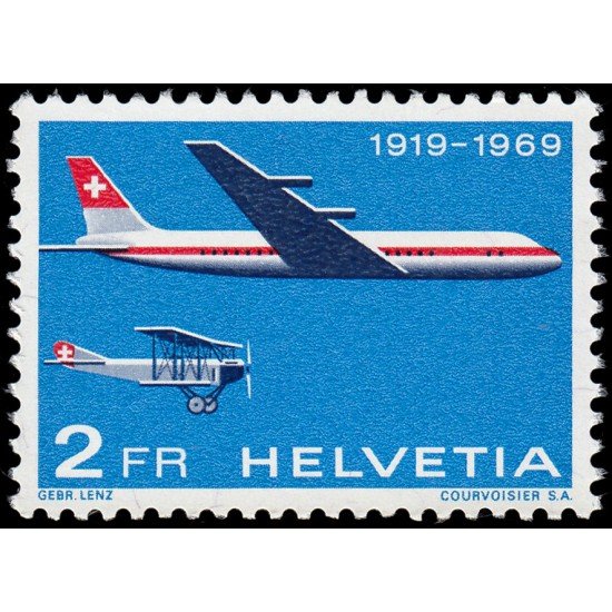 TRA1/S Suiza Switzerland A-46 1969 50 Aniv. del correo aéreo oficial Avión MNH