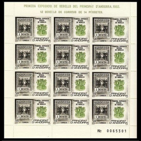 Andorra Española 162 ( MP.2 ) Minihojita Minipliego 1982 Exposición filatélica MNH Andorra Española 162 ( MP.2 ) Minihojita Minipliego 1982 Exposición filatélica MNH