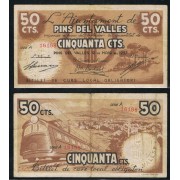 Billetes local 1937  Ajuntament de Pins del Vallés 50 Cts.