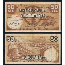Billetes local 1937 Ajuntament de Pins del Vallés 50 Cts. Billetes local 1937 Ajuntament de Pins del Vallés 50 Cts.