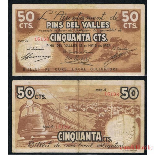 Billetes local 1937  Ajuntament de Pins del Vallés 50 Cts.