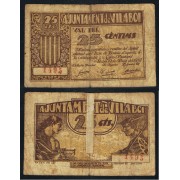 Billete local 1937  Ajuntament de Vilaboi 25 Cts