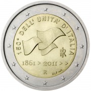 Italia 2011 2 € euros conmemorativos 150º Aniv. de la Unificación italiana