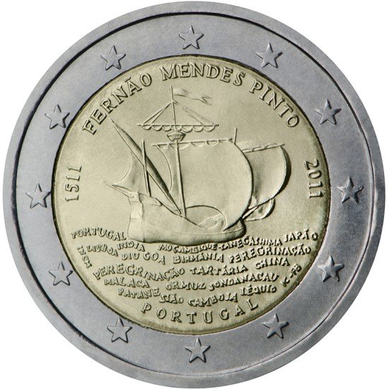 Portugal 2011 2 € euros conmemorativos V Cent explorador Fernão Mendes Pinto Portugal 2011 2 € euros conmemorativos V Cent explorador Fernão Mendes Pinto