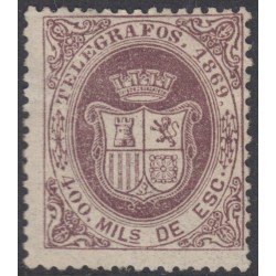 España Spain Telégrafos 30 1869 Escudo de España Coat of Spain MH España Spain Telégrafos 30 1869 Escudo de España Coat of Spain MH