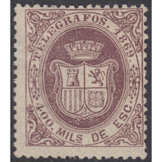 España Spain Telégrafos 30 1869 Escudo de España Coat of Spain MH España Spain Telégrafos 30 1869 Escudo de España Coat of Spain MH