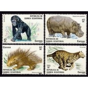 Guinea Ecuatorial 39/42 1983 Fauna Hipopótamo Mono Tigre MNH