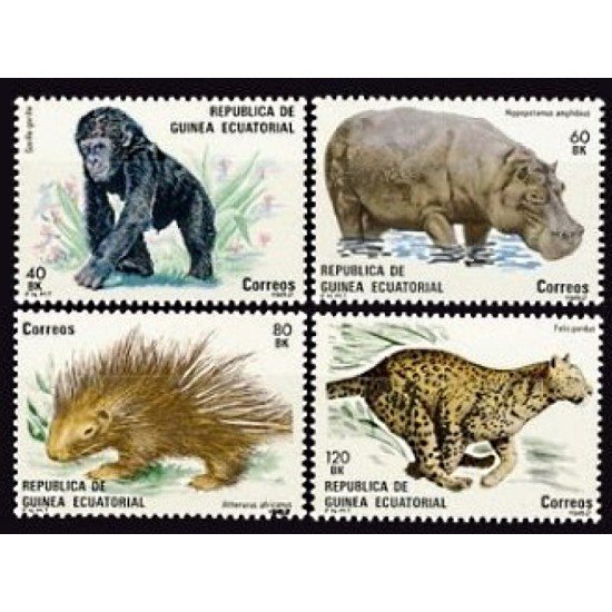 Guinea Ecuatorial 39/42 1983 Fauna Hipopótamo Mono Tigre MNH Guinea Ecuatorial 39/42 1983 Fauna Hipopótamo Mono Tigre MNH