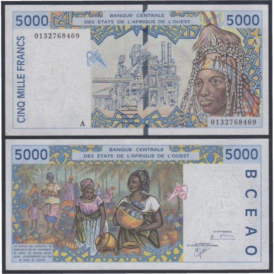 África Estados de oeste Burkina Faso  5000 Francs 1992 billete banknote sin circular